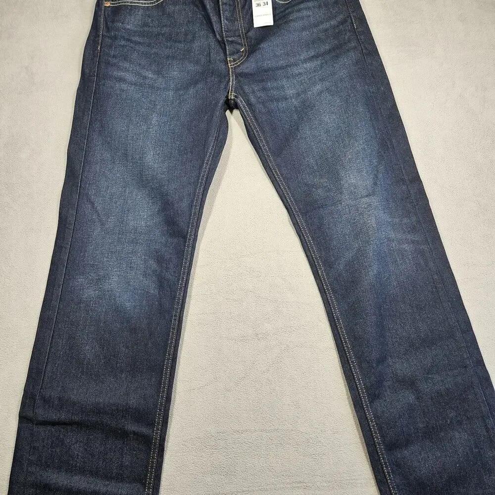 Levis 505 Jeans Mens 36x34 Blue Denim Regular Straight Stretch Pants Work Dark‎